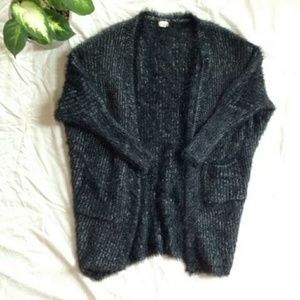 Tea & Cup Black and White Fuzzy Cardigan Sweater